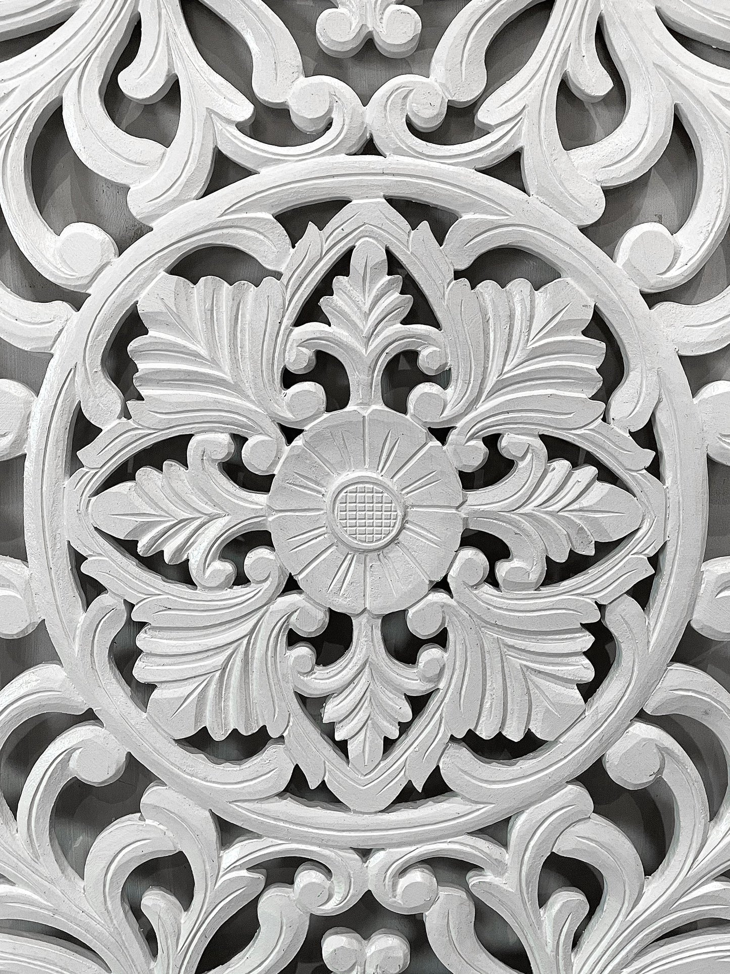 Carved Decorative Panel "Azalea" - White - 40 x 23 Inches