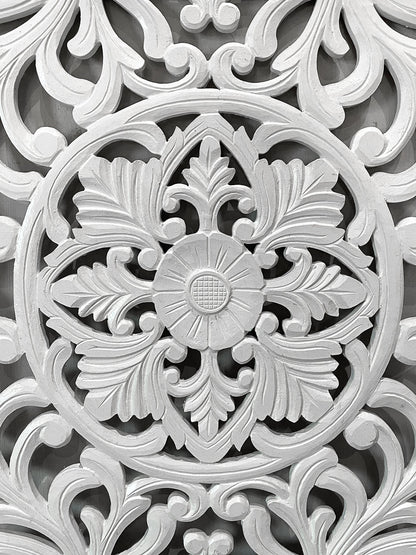 Carved Decorative Panel "Azalea" - White - 40 x 23 Inches