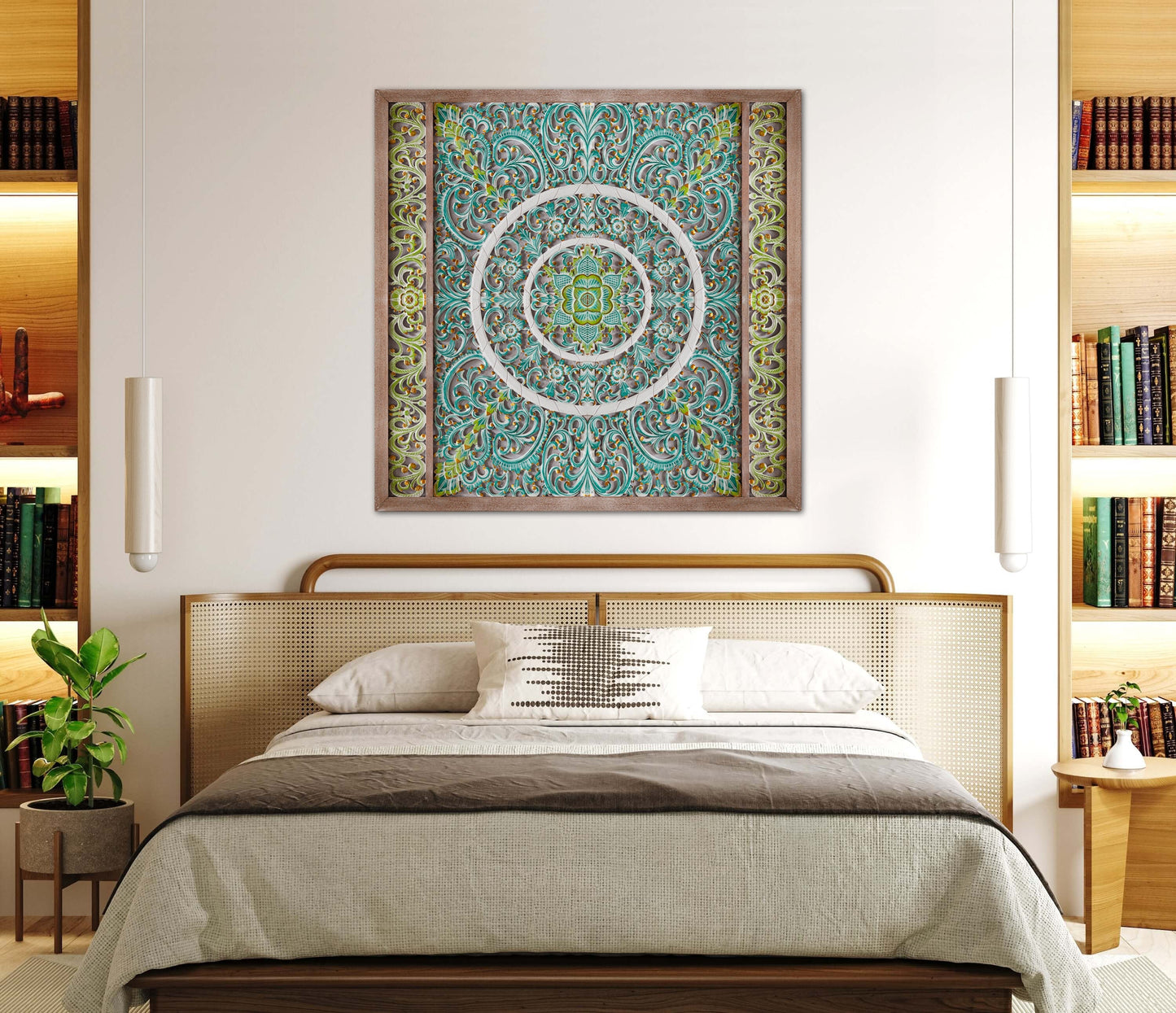 Carved Decorative Panel "Emerald" - 39 x 39 Inches - Multicolor Green