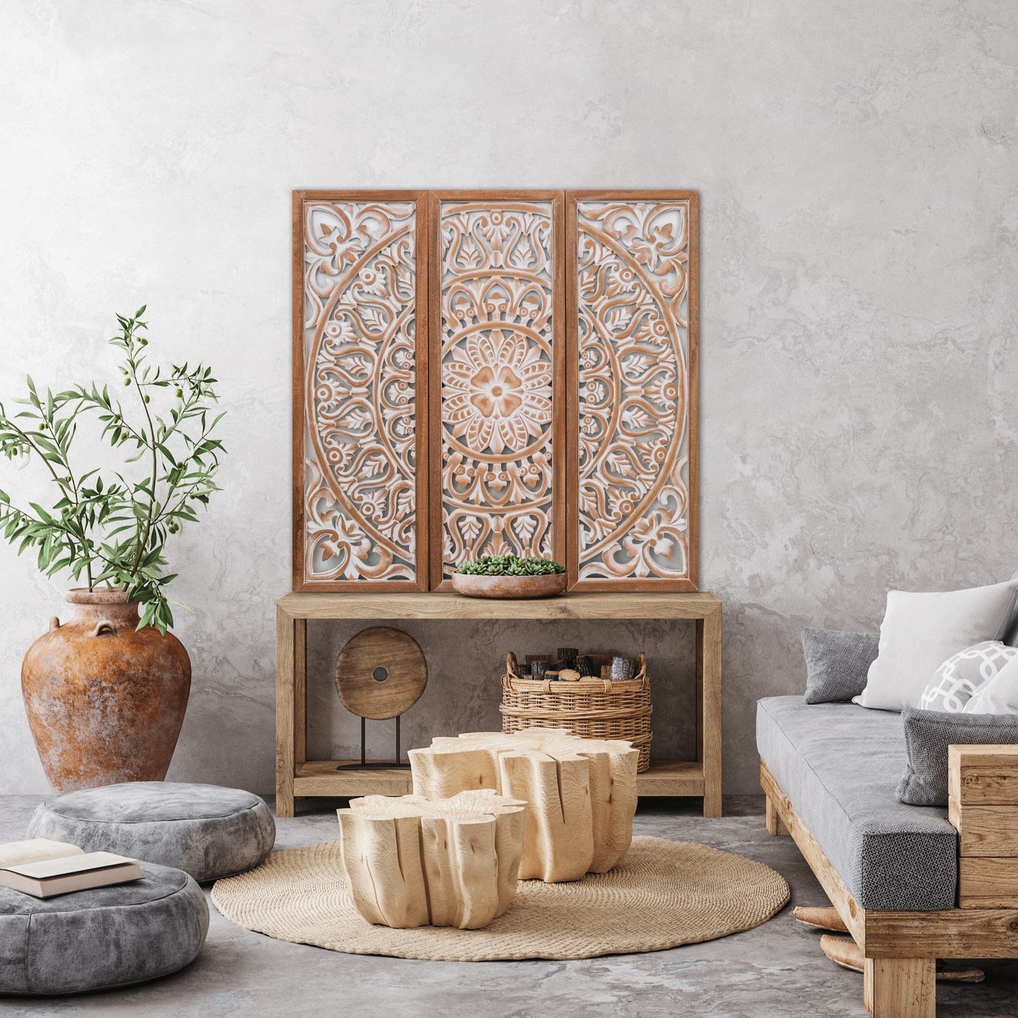 Carved Decorative Panel "Galungan" - Antic Wash - 39 x 39 Inches