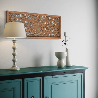 Carved Decorative Panel "Amara" - Natural Brown - 39 x 16 Inches