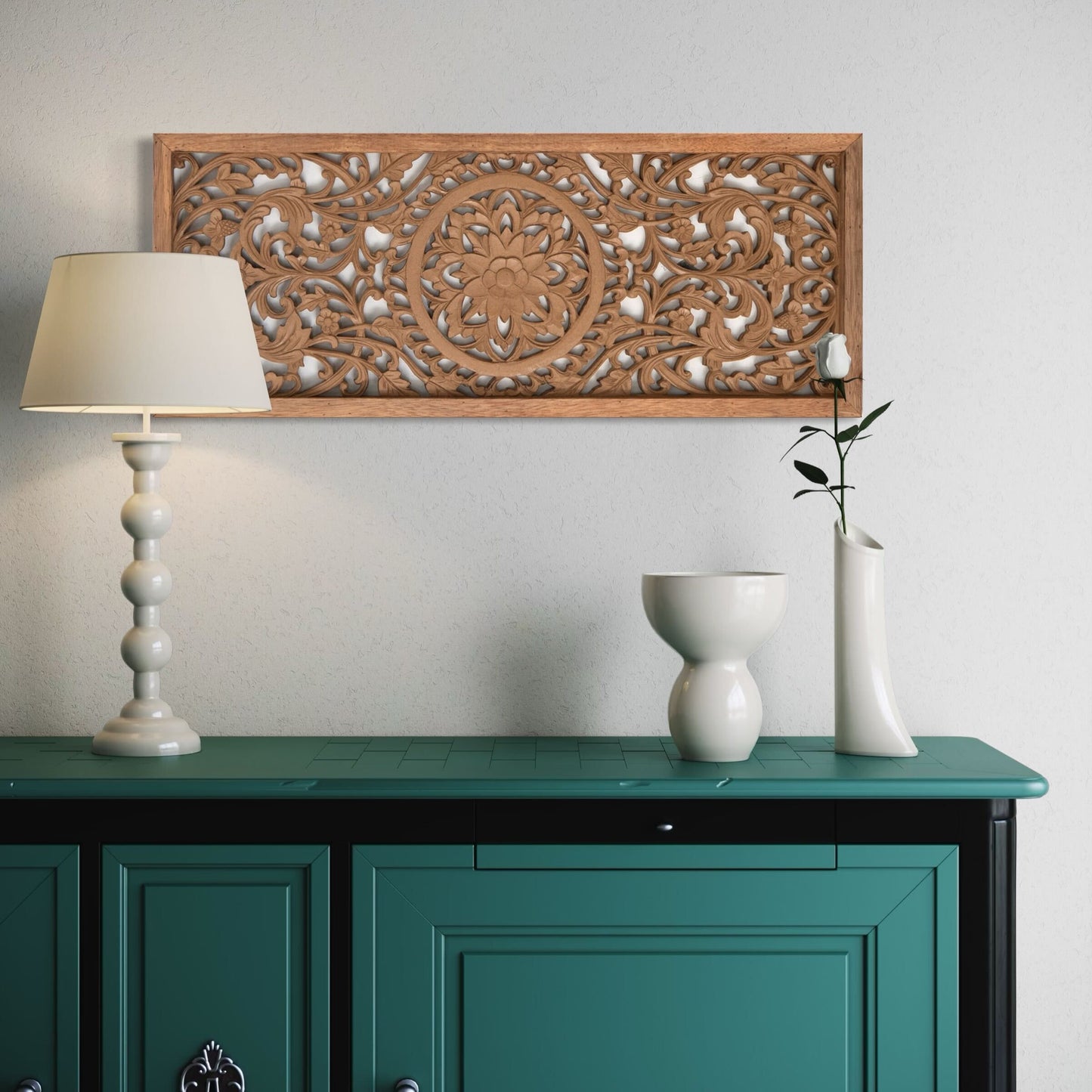Carved Decorative Panel "Amara" - Natural Brown - 40 x 15 Inches