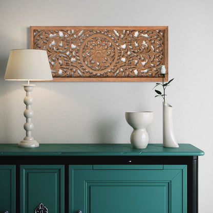 Carved Decorative Panel "Amara" - Natural Brown - 40 x 15 Inches