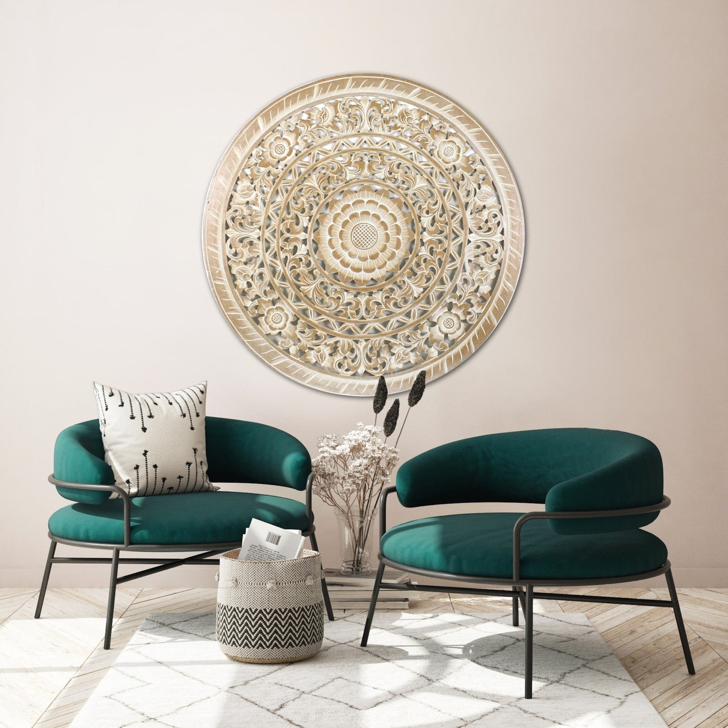 Carved Decorative Mandala "Jemu" in Antic Wash - 40 Inches