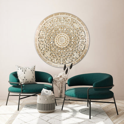 Carved Decorative Mandala "Jemu" in Antic Wash - 40 Inches