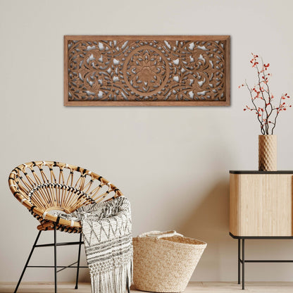 Carved Decorative Panel "Amara" - Natural Brown - 39 x 16 Inches