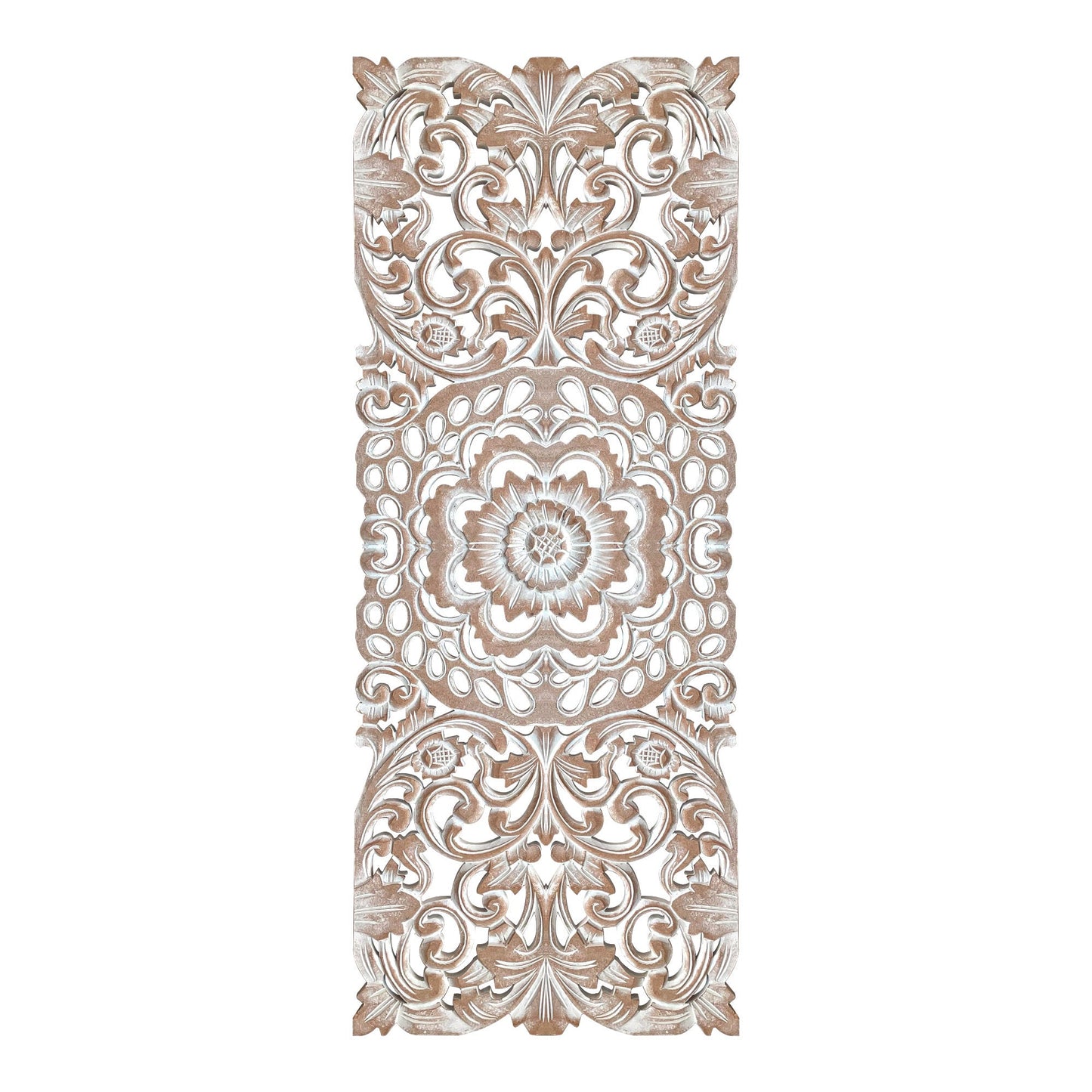 Carved Decorative Panel "Indah" - Dark Brown & Antic Wash - 40 Inches