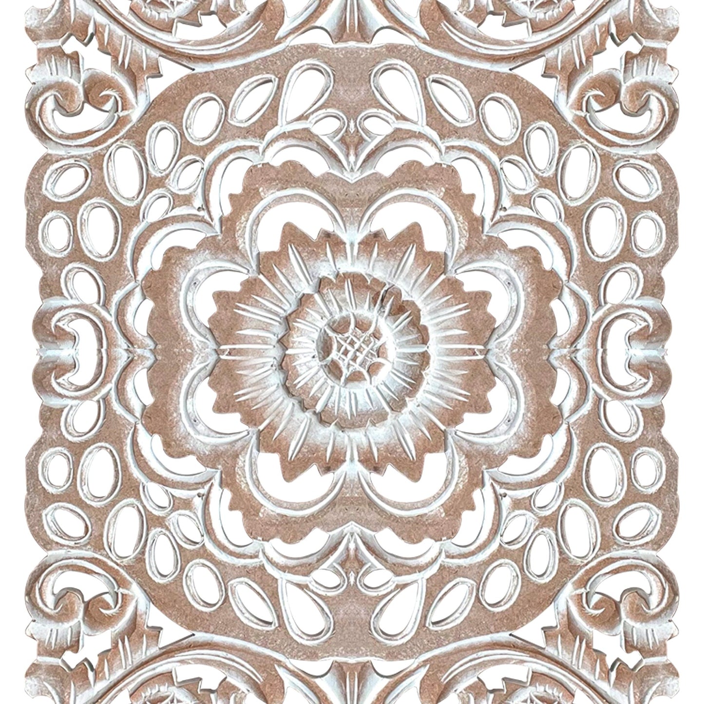 Carved Decorative Panel "Indah" - Dark Brown & Antic Wash - 40 Inches