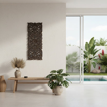 Carved Decorative Panel "Indah" - Dark Brown & Antic Wash - 40 Inches