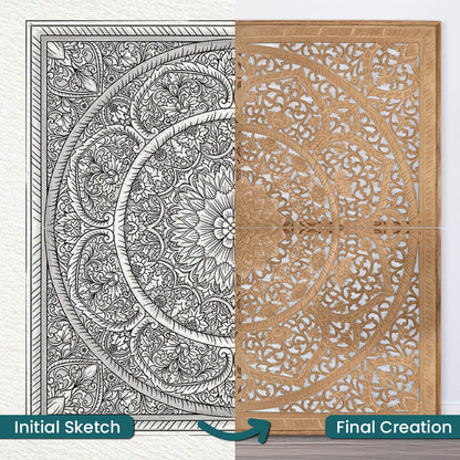 Carved Bed Headboard "Manusa" - Natural Brown
