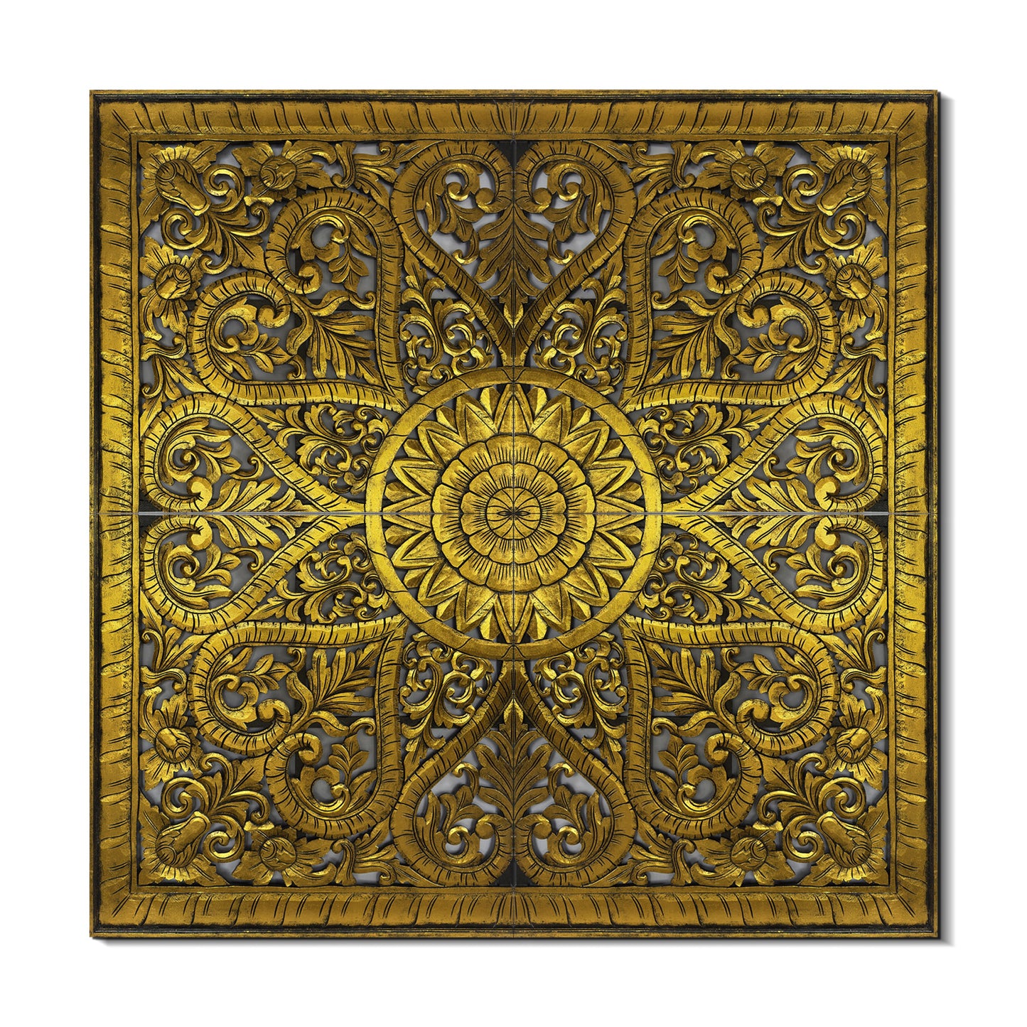 Carved Full Bed Headboard "Jantung" - Gold Antique Wash