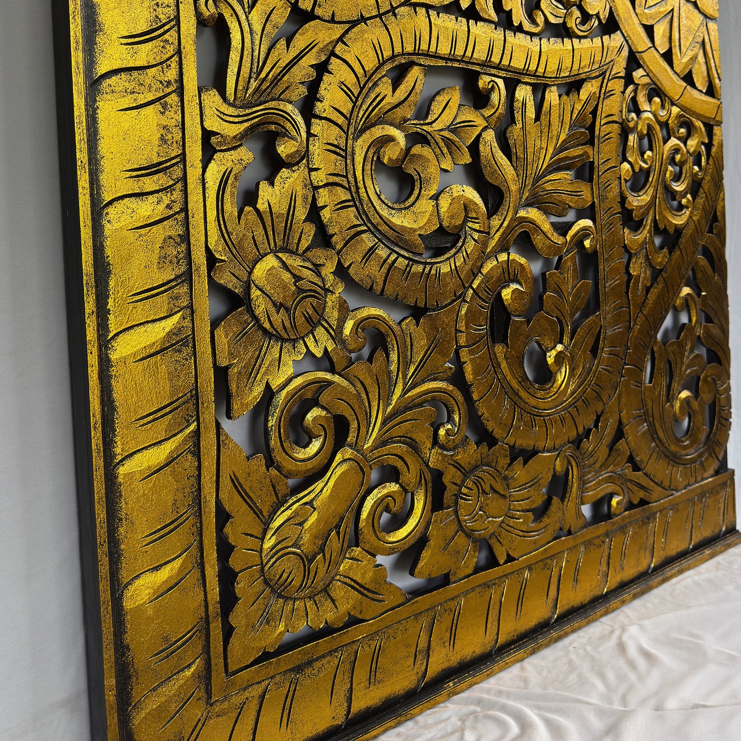 Carved Full Bed Headboard "Jantung" - Gold Antique Wash