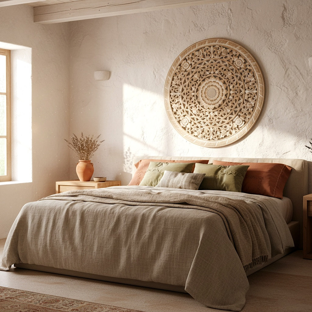 Carved Decorative Mandala "Jemu" in Antic Wash - 40 Inches