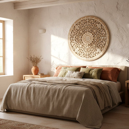 Carved Decorative Mandala "Jemu" in Antic Wash - 40 Inches