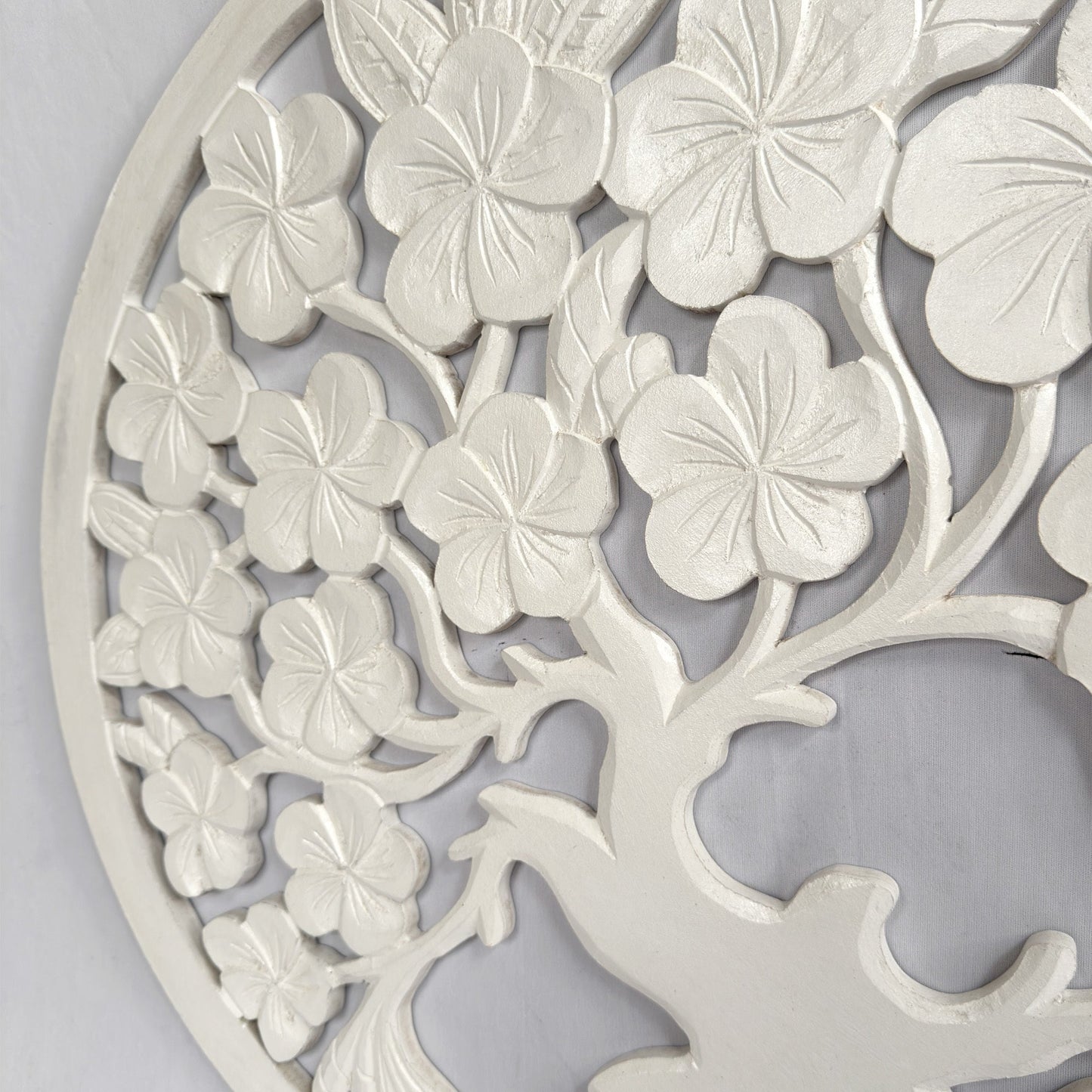 Carved Decorative Panel "Kamboja" - White - 23 Inches
