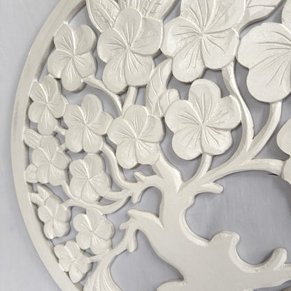Carved Decorative Panel "Kamboja" - White - 23 Inches