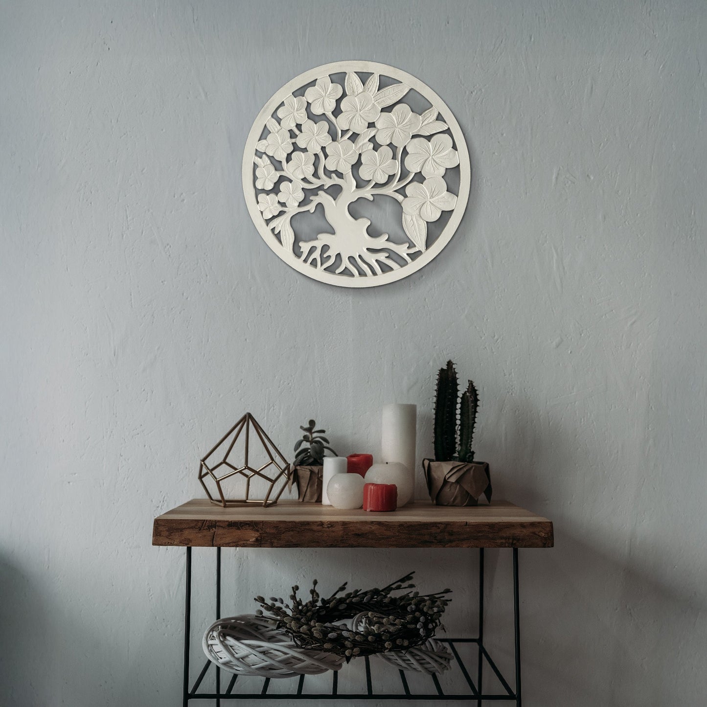 Carved Decorative Panel "Kamboja" - White - 23 Inches