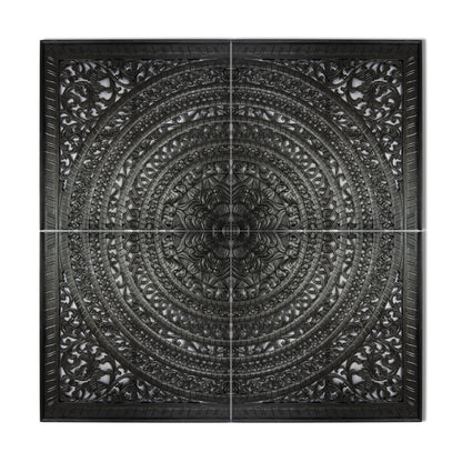 Carved Full  Bed Headboard "Kusuma" in Black