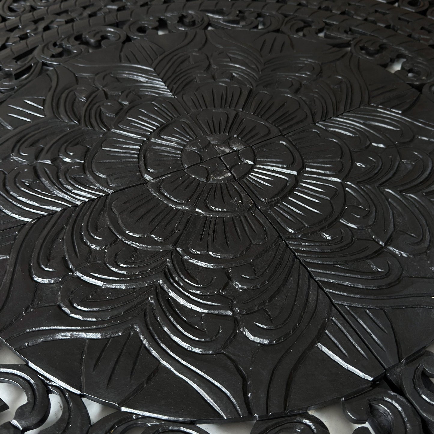 Carved Full  Bed Headboard "Kusuma" in Black