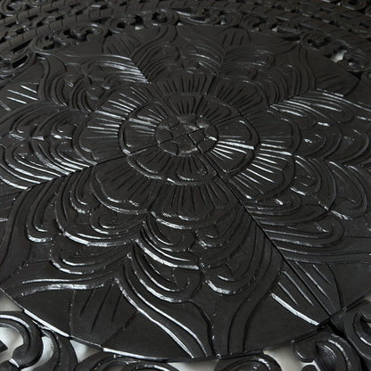 Carved Full  Bed Headboard "Kusuma" in Black