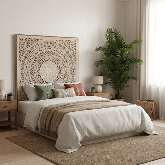 Carved Full Bed Headboard "Kusuma"