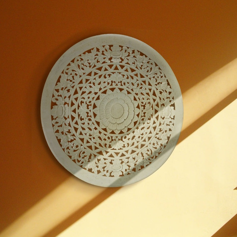 Carved Decorative Mandala "Jemu" - White - 40 Inches