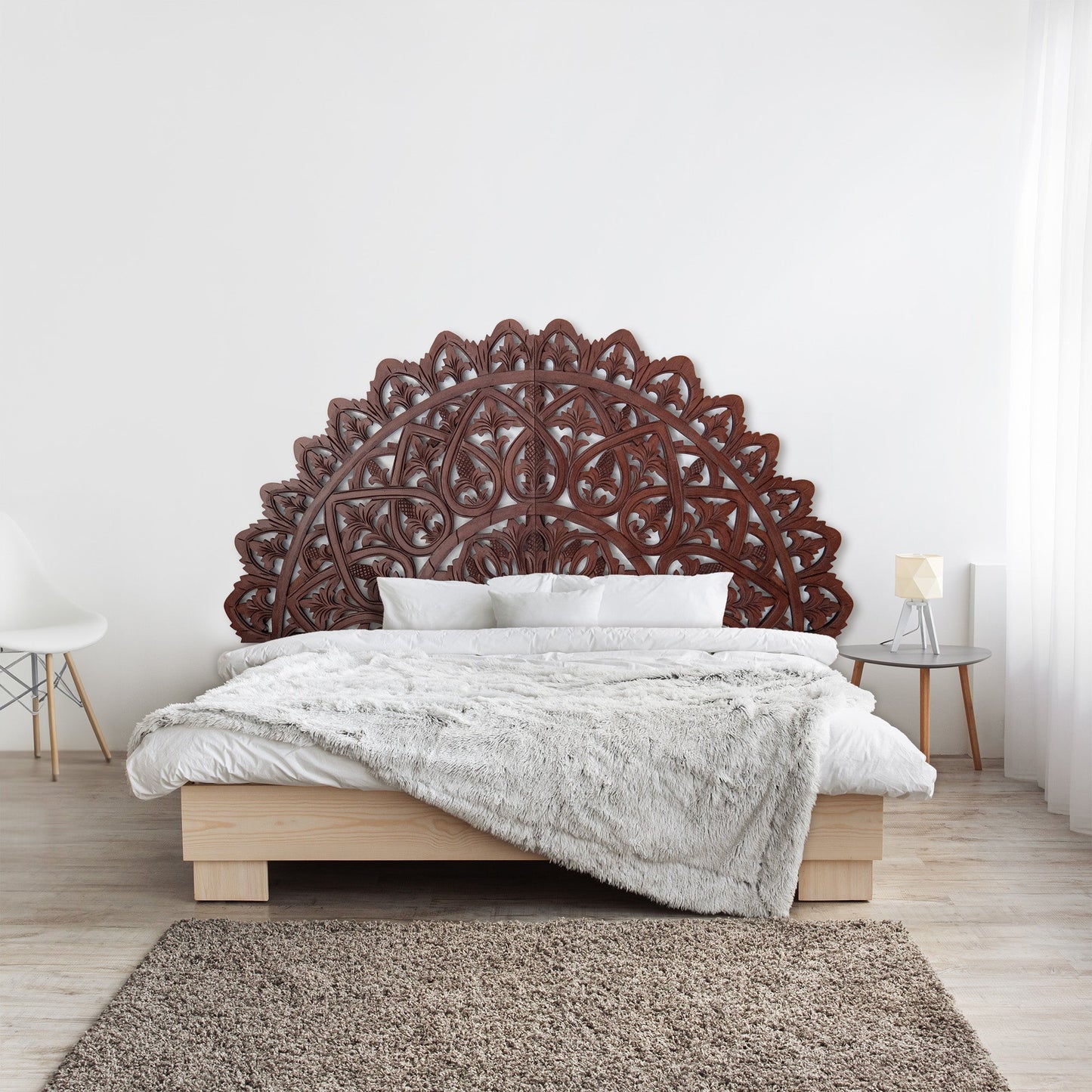 Carved Bed Headboard "Mahkota" - Burgundy Brown