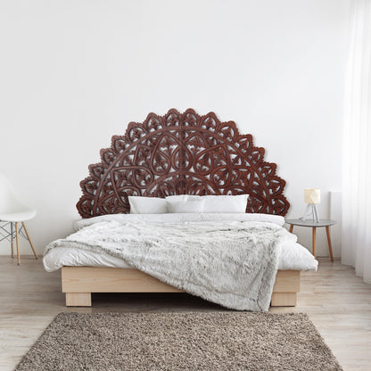 Carved Bed Headboard "Mahkota" - Burgundy Brown