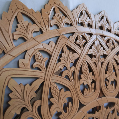 Carved Bed Headboard "Mahkota" - Natural Brown