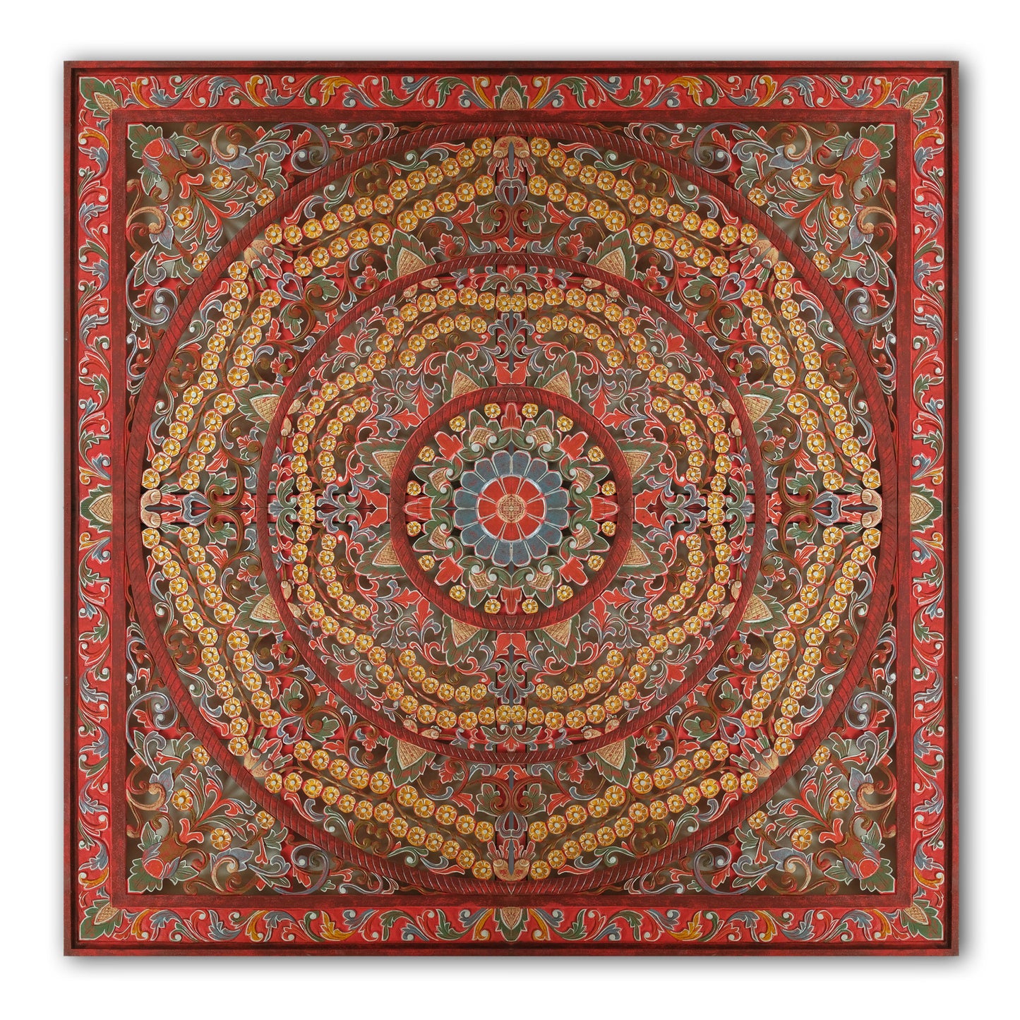 Carved Bed Headboard 'Malawi' - Multicolour Red