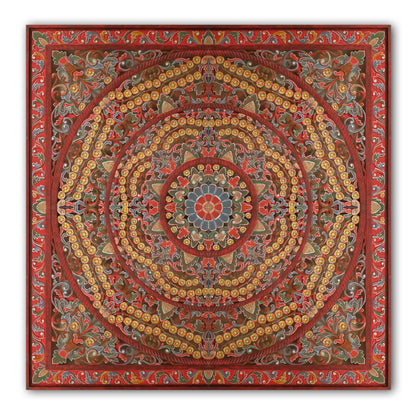 Carved Bed Headboard 'Malawi' - Multicolour Red