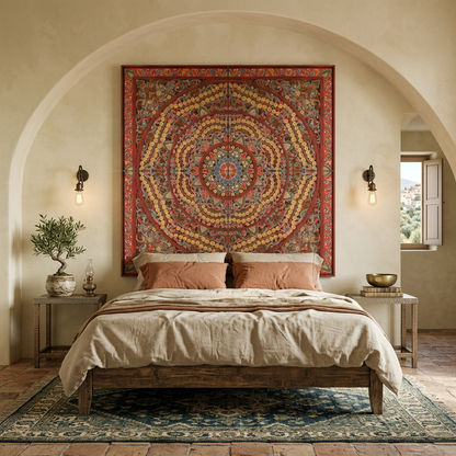 Carved Bed Headboard 'Malawi' - Multicolour Red