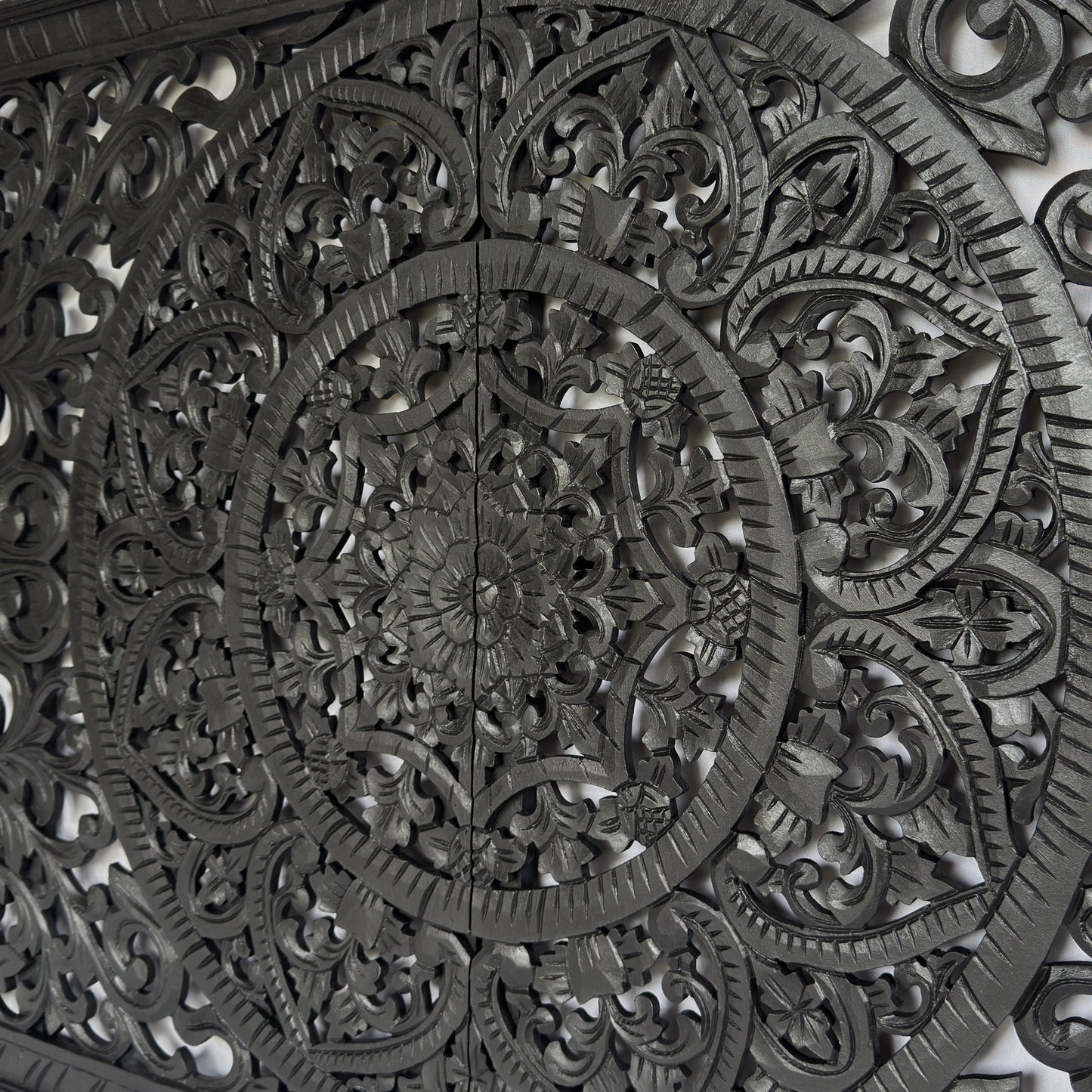 Carved Half Size Mandala Bed Headboard "Manusa"- Black