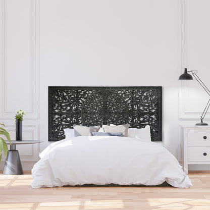 Carved Half Size Mandala Bed Headboard "Manusa"- Black