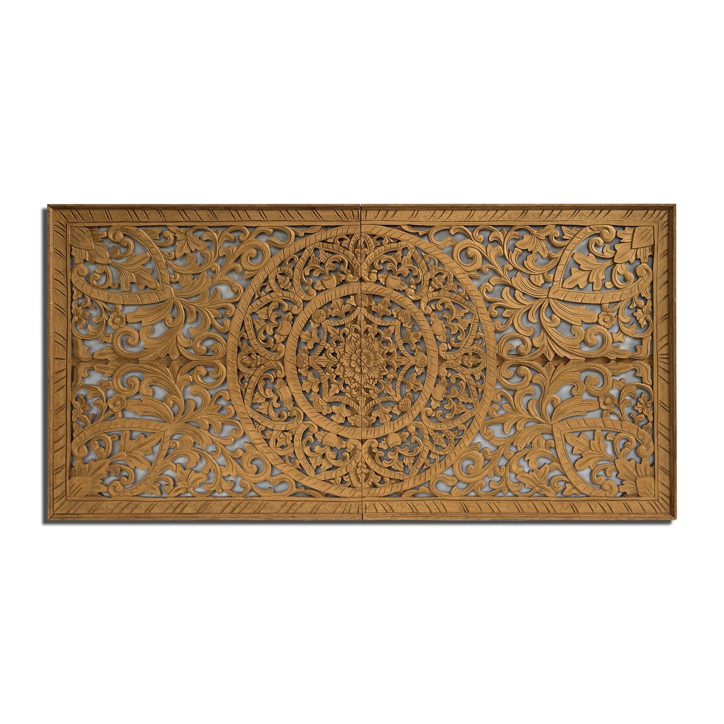 Carved Half Size Mandala Bed Headboard "Manusa"- Natural