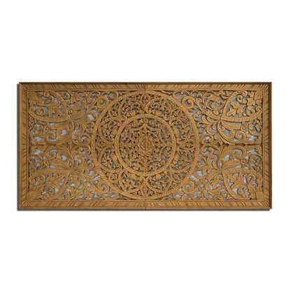 Carved Half Size Mandala Bed Headboard "Manusa"- Natural
