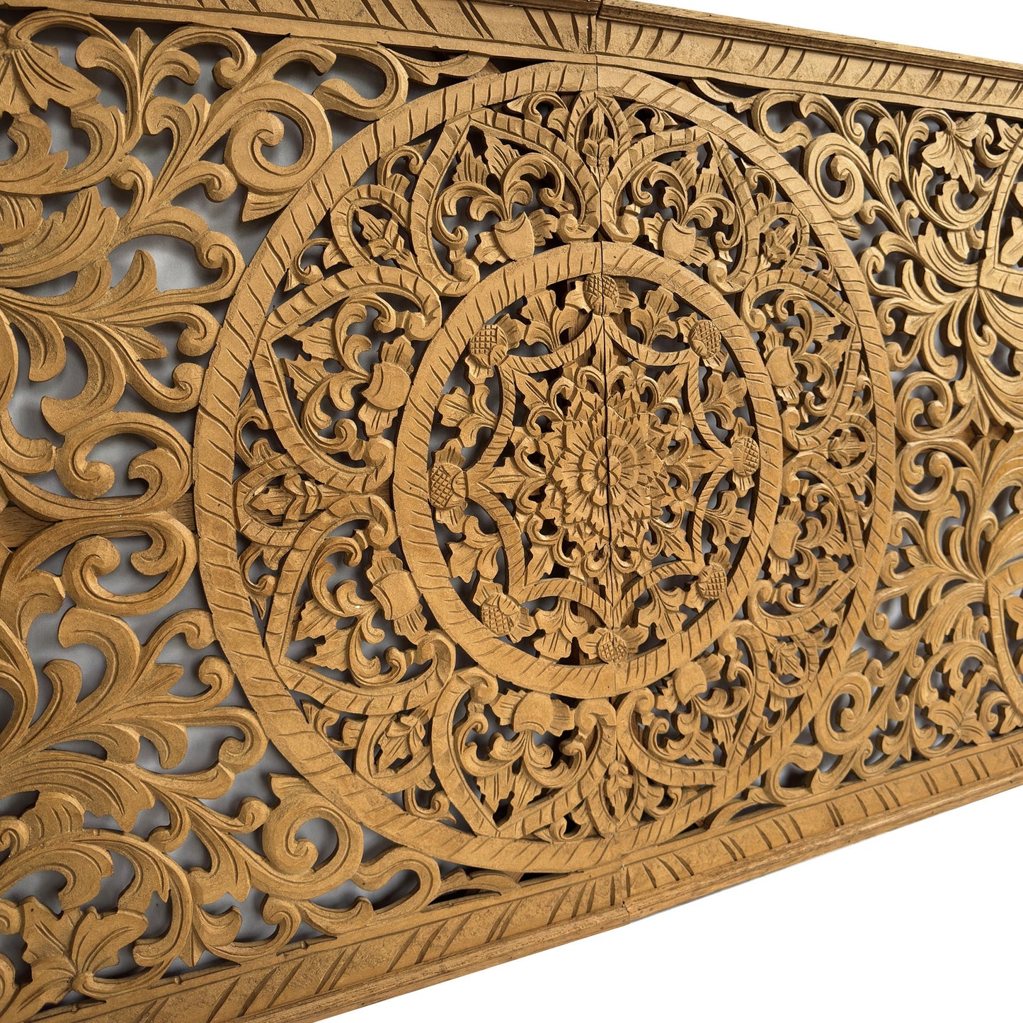 Carved Half Size Mandala Bed Headboard "Manusa"- Natural