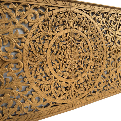 Carved Half Size Mandala Bed Headboard "Manusa"- Natural