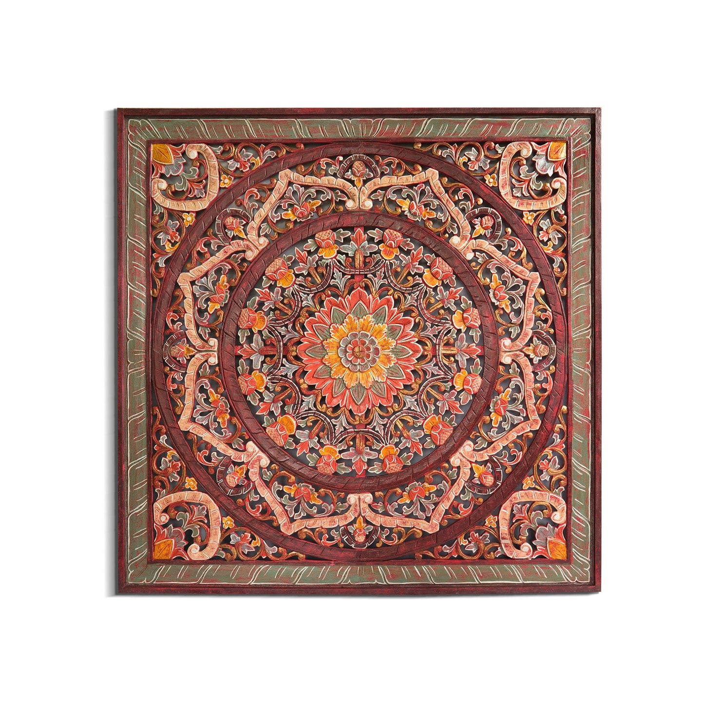 Carved Decorative Panel "Manusa" - Multicolor Red - 39 x 39 Inches