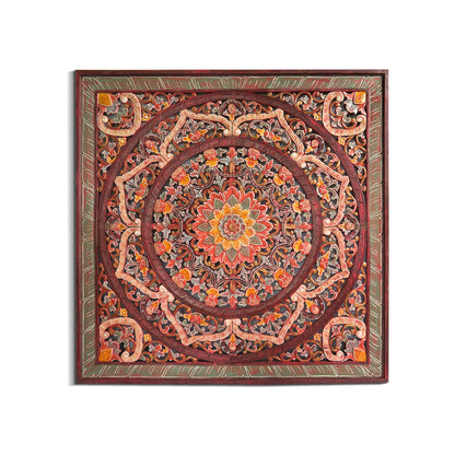 Carved Decorative Panel "Manusa" - Multicolor Red - 39 x 39 Inches