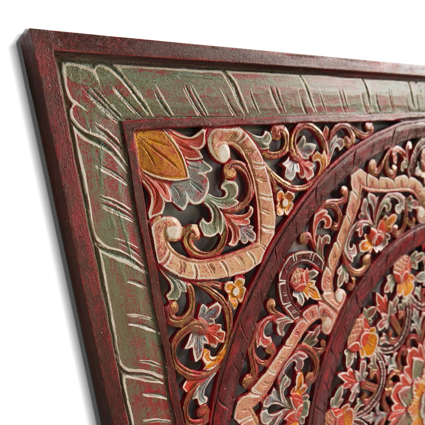 Carved Decorative Panel "Manusa" - Multicolor Red - 39 x 39 Inches