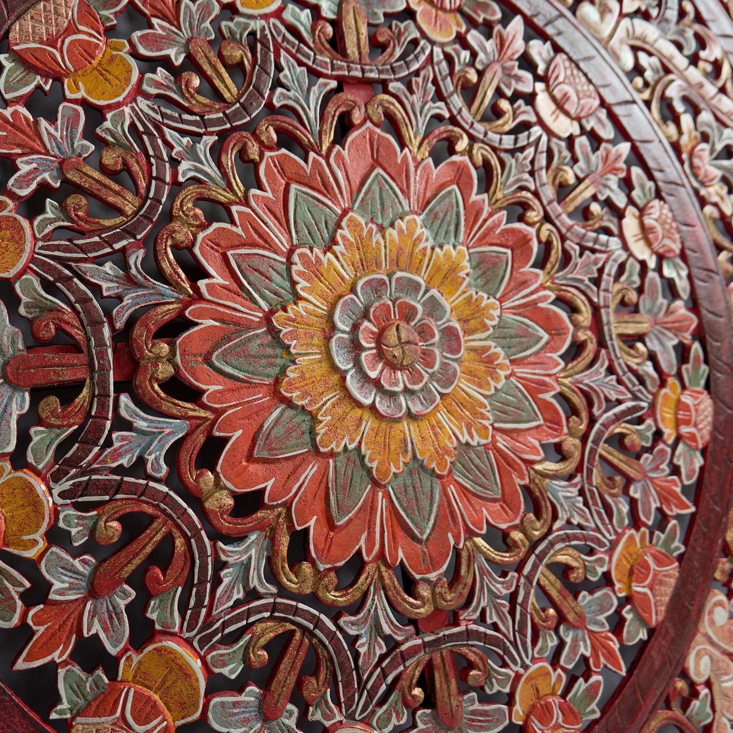 Carved Decorative Panel "Manusa" - Multicolor Red - 39 x 39 Inches