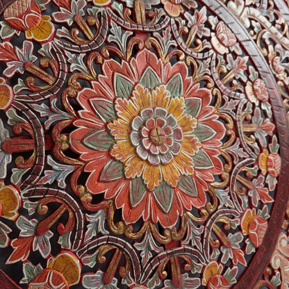 Carved Decorative Panel "Manusa" - Multicolor Red - 39 x 39 Inches