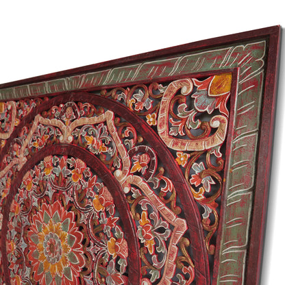Carved Decorative Panel "Manusa" - Multicolor Red - 39 x 39 Inches