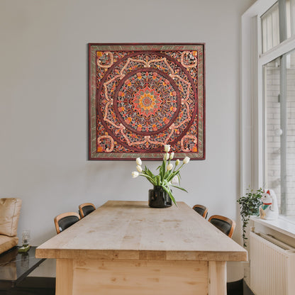 Carved Decorative Panel "Manusa" - Multicolor Red - 39 x 39 Inches