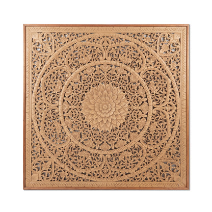 Carved Bed Headboard "Manusa" - Natural Brown