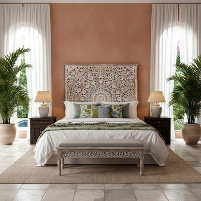 Carved Bed Headboard "Manusa"- Antic Wash