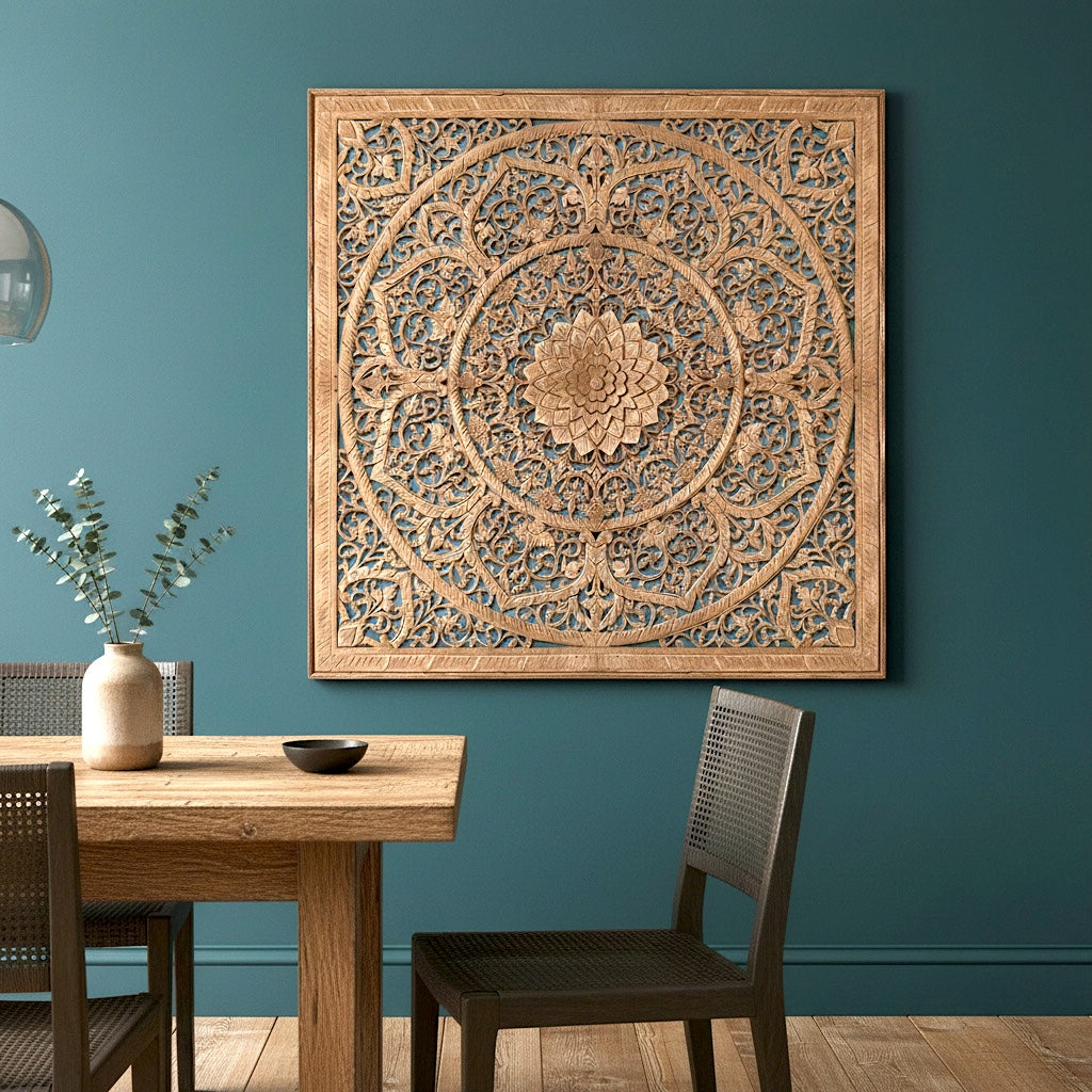 Carved Decorative Panel "Manusa" - Natural Brown - 39 x 39 Inches