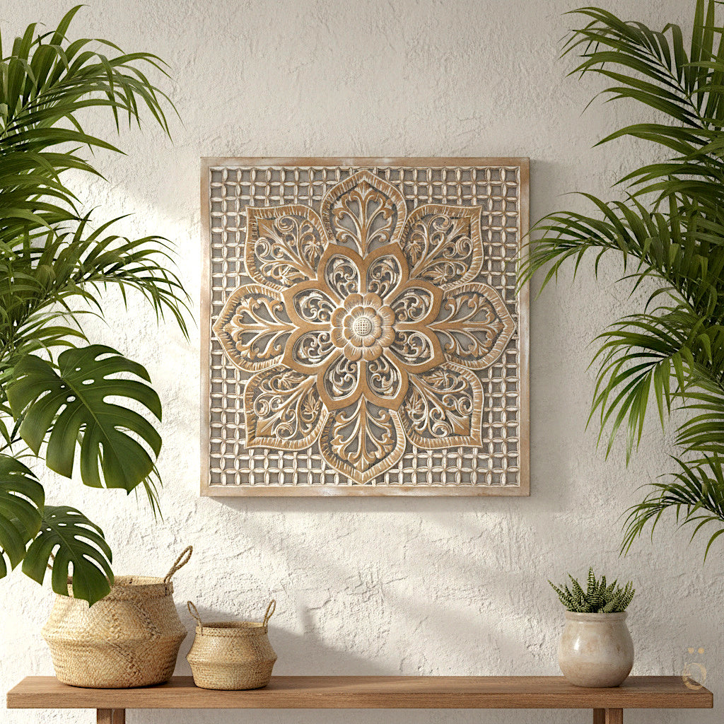 Carved Decorative Panel "Medit" - Antic Wash - 40 x 40 inch