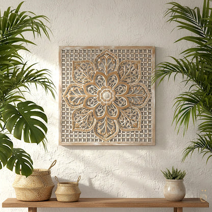 Carved Decorative Panel "Medit" - Antic Wash - 40 x 40 inch